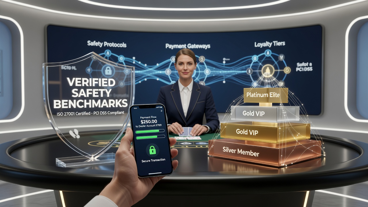 Live dealer casino interface showing secure mobile payment options integrated with loyalty tier indicators on a tablet screen