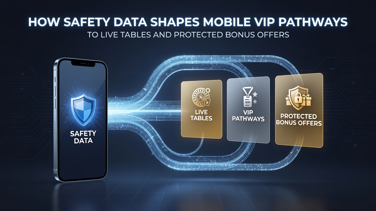 Mobile gaming interface displaying safety data metrics and VIP access indicators for live tables