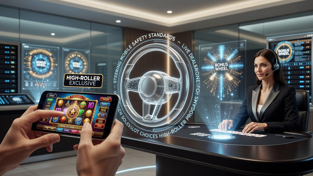 Mobile slot interface displaying certified safety protocols alongside live dealer bonus options for high-roller access