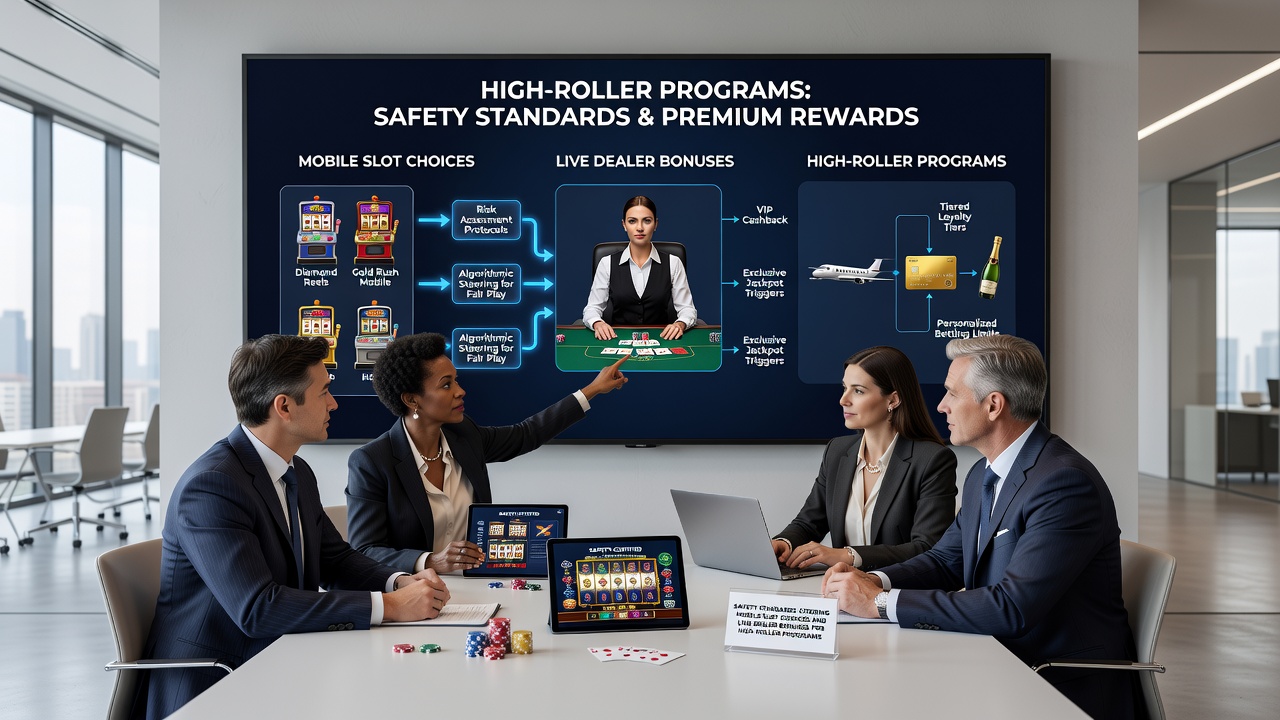 High-roller live dealer table with overlaid mobile bonus indicators and security certification badges