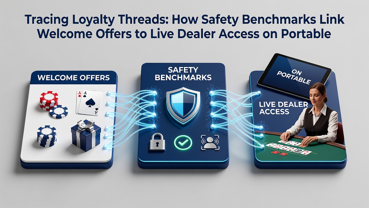 Flow diagram illustrating safety benchmarks linking welcome bonuses to mobile live dealer sessions